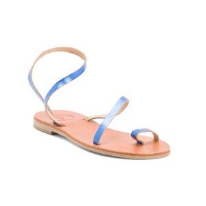 CIEL Metallic Blue Leather Handmade Daytona Toe Ring Sandals